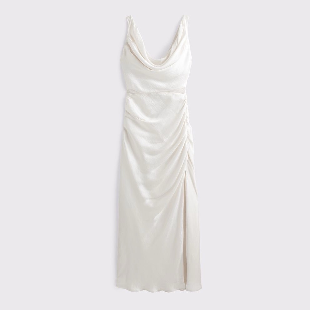 Abercrombie & Fitch Ivory Cowl Neck Draped Maxi Dress